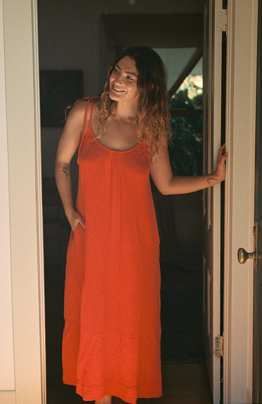 Organic Gauze Dress - Cherry