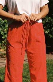 Embroidered Eyelet Pant - Tomato