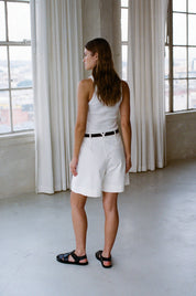 Woven Pleated Trouser Shorts - White