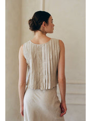Linen Pleated Bow Tie Front Ruffled Tank
