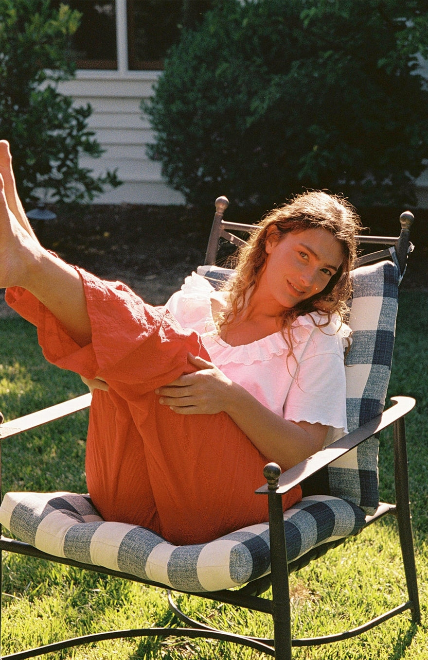 Embroidered Eyelet Pant - Tomato