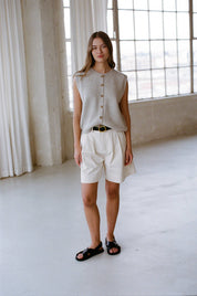 Woven Pleated Trouser Shorts - White