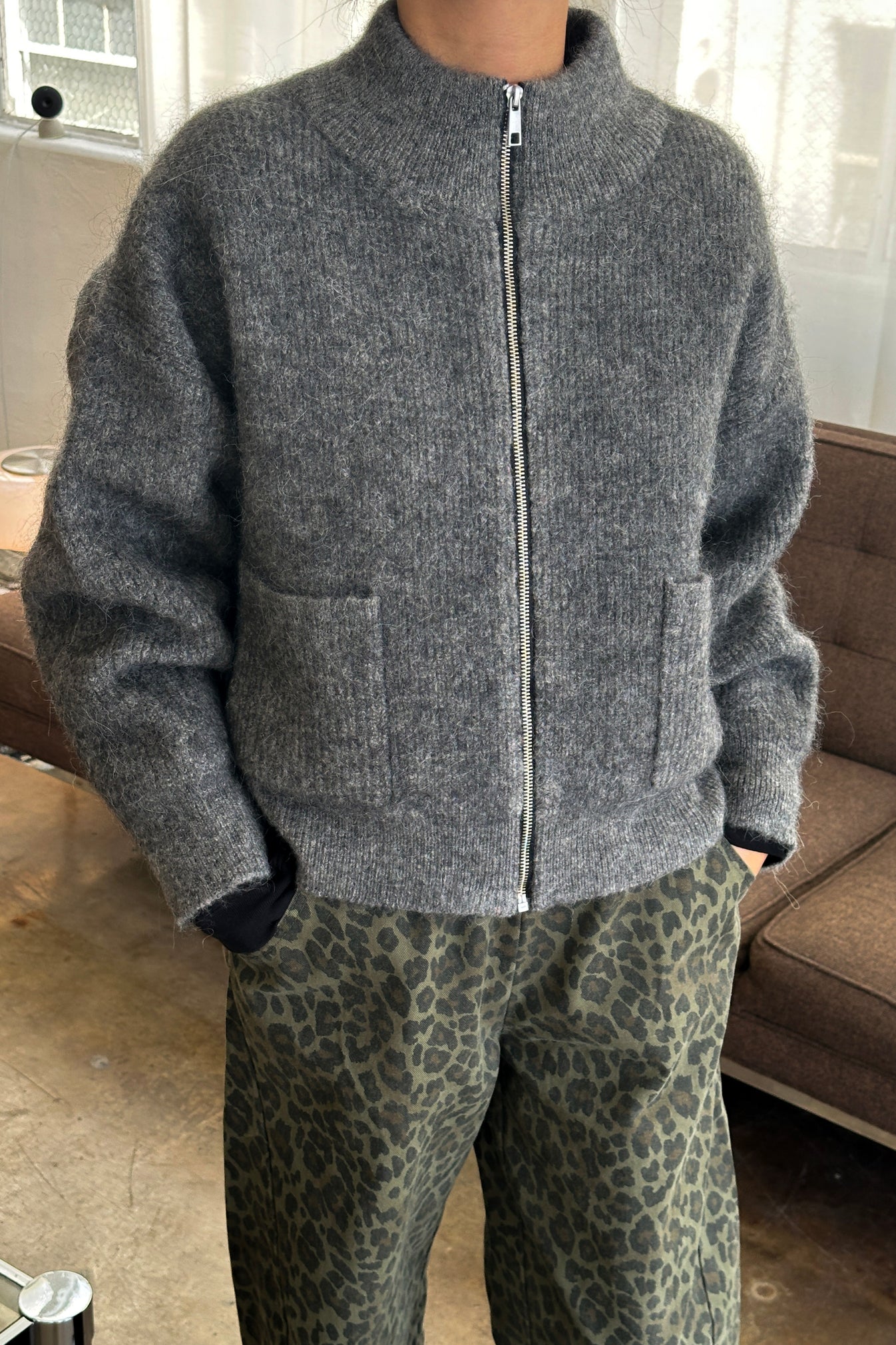 Alpaca Zip Front Jacket - Charcoal