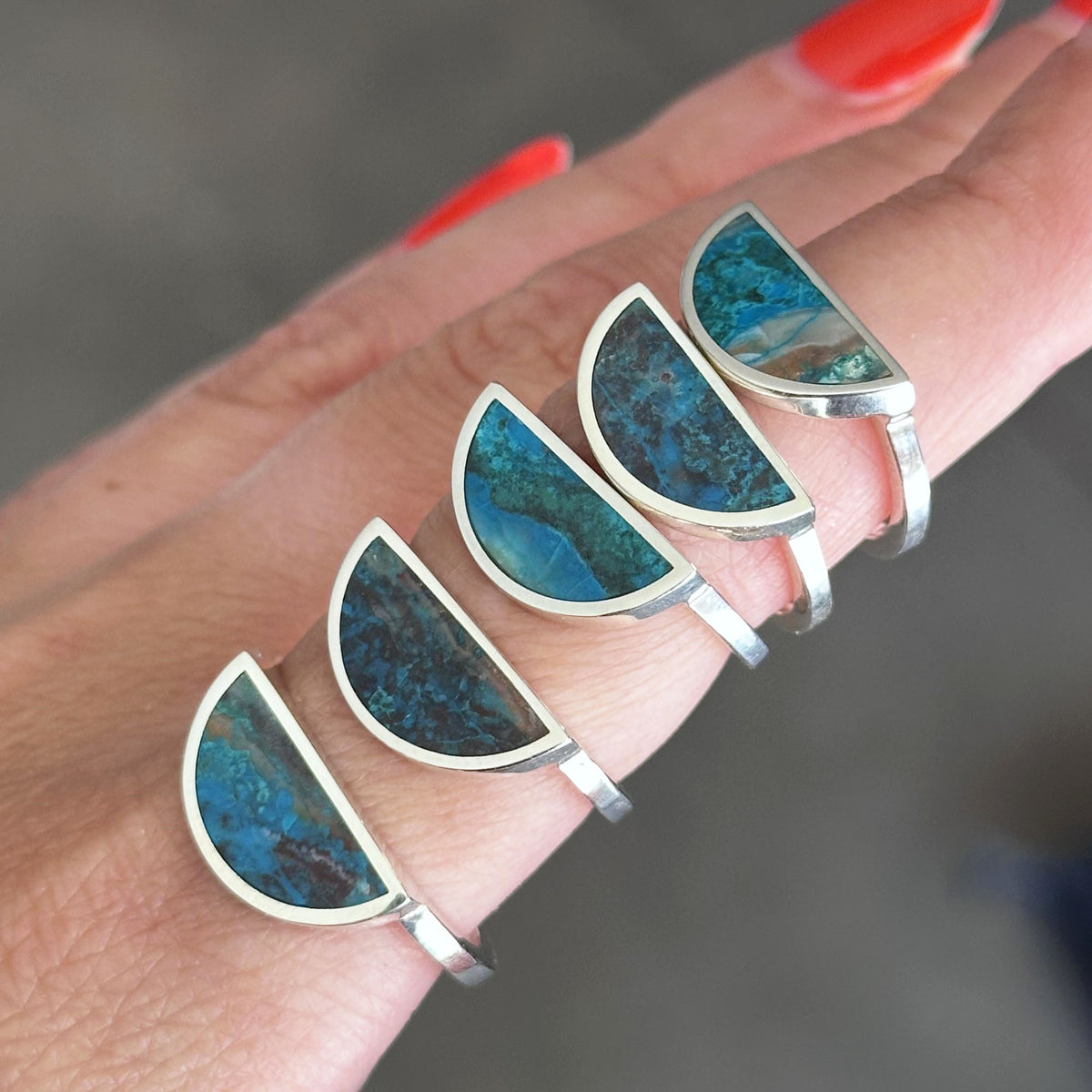 One Half Ring - Chrysocolla, Sterling Silver