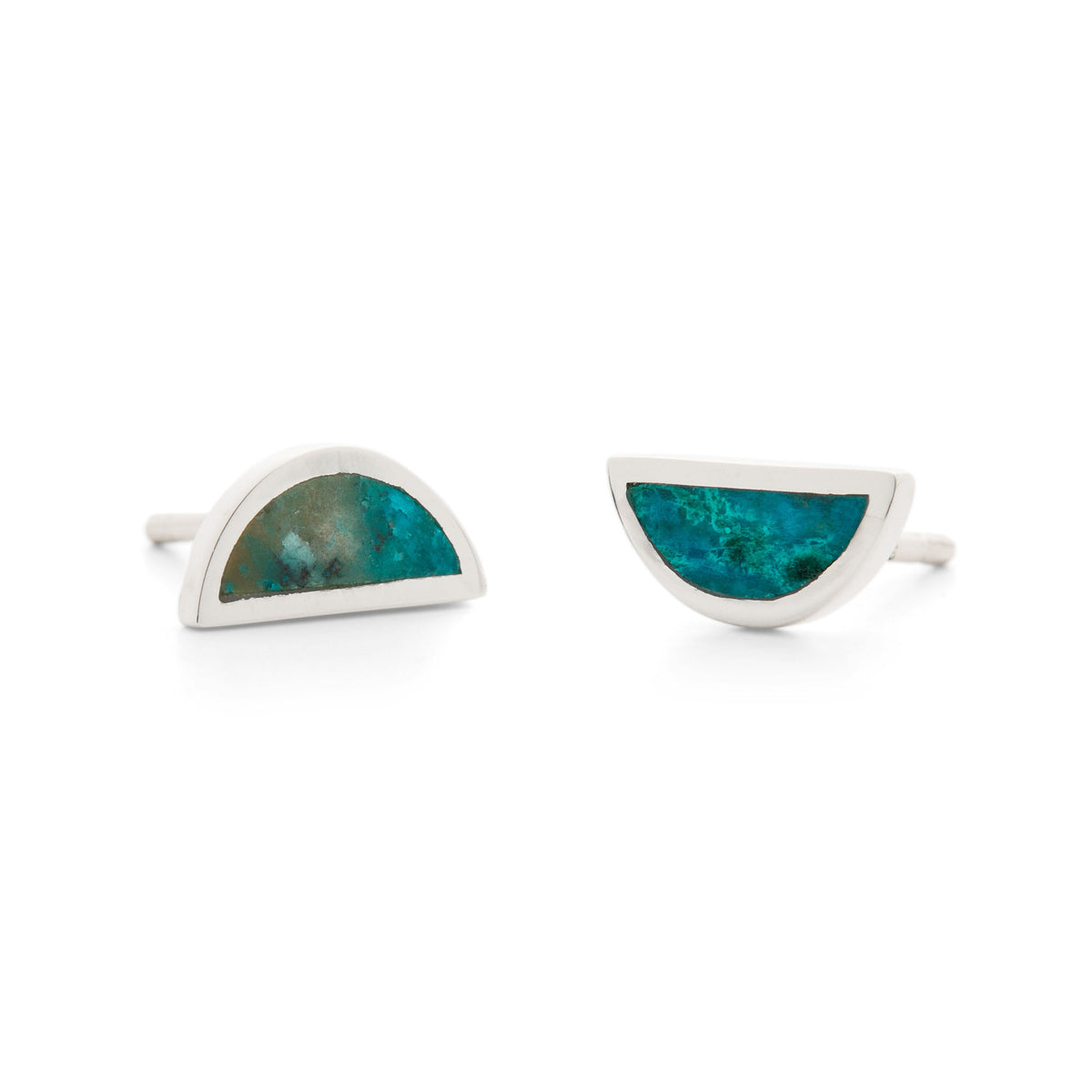 One Half Studs - Chrysocolla, Sterling Silver