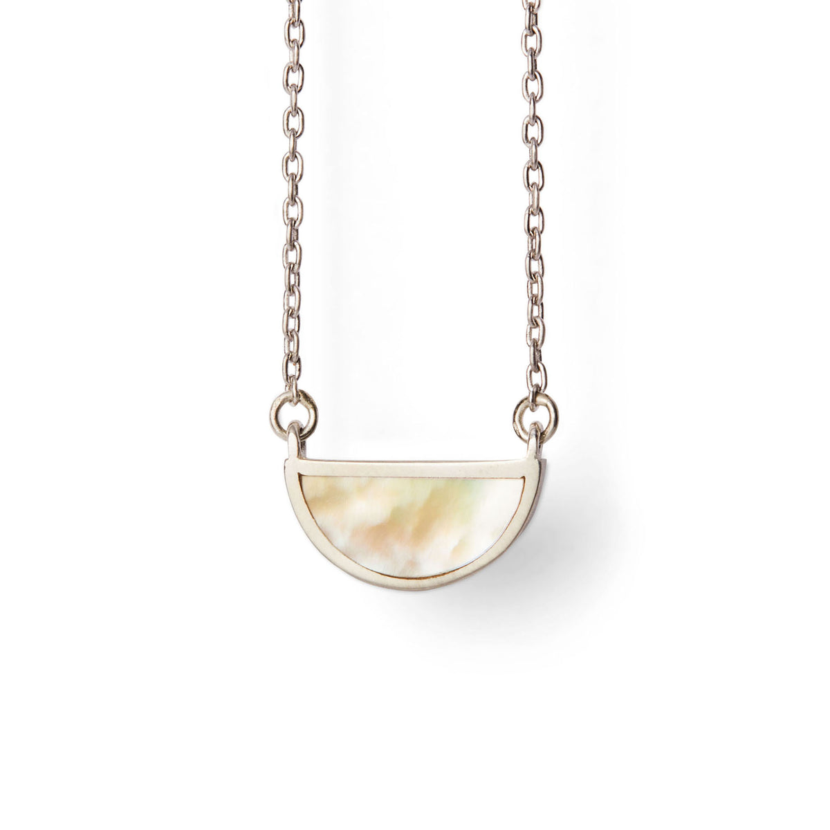 One Half Pendant Necklace - Honey Mother of Pearl, Sterling Silver