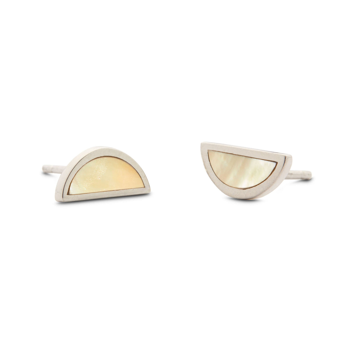 One Half Studs - Honey Mother of Peal, Sterling Silver