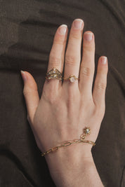 Sunny Ring - Rainbow Moonstone & Topaz/Gold