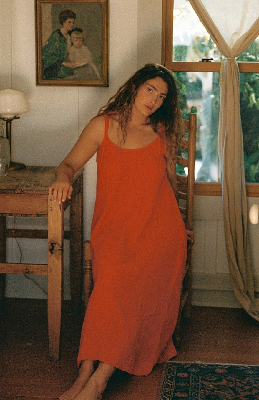 Organic Gauze Dress - Cherry