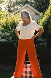 Embroidered Eyelet Pant - Tomato