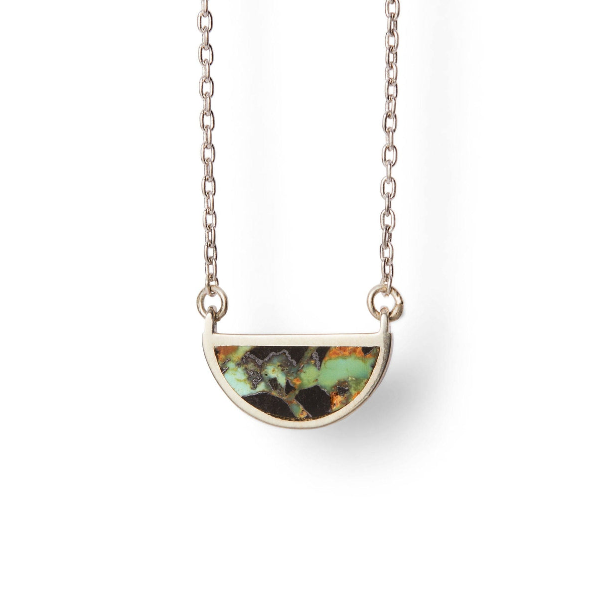 One Half Pendant Necklace - Blackjack Turquoise, Sterling Silver