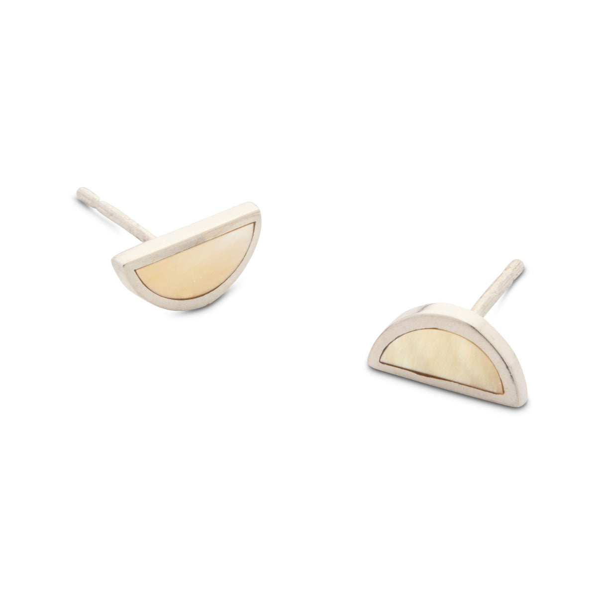 One Half Studs - Honey Mother of Peal, Sterling Silver