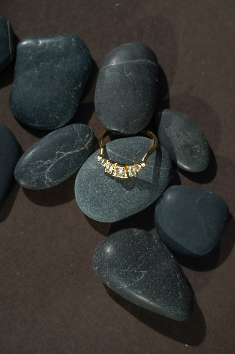 Sunny Ring - Rainbow Moonstone & Topaz/Gold