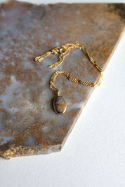 Round Token Necklace - Sagenite Stone, Yellow Bronze + Gold Fill