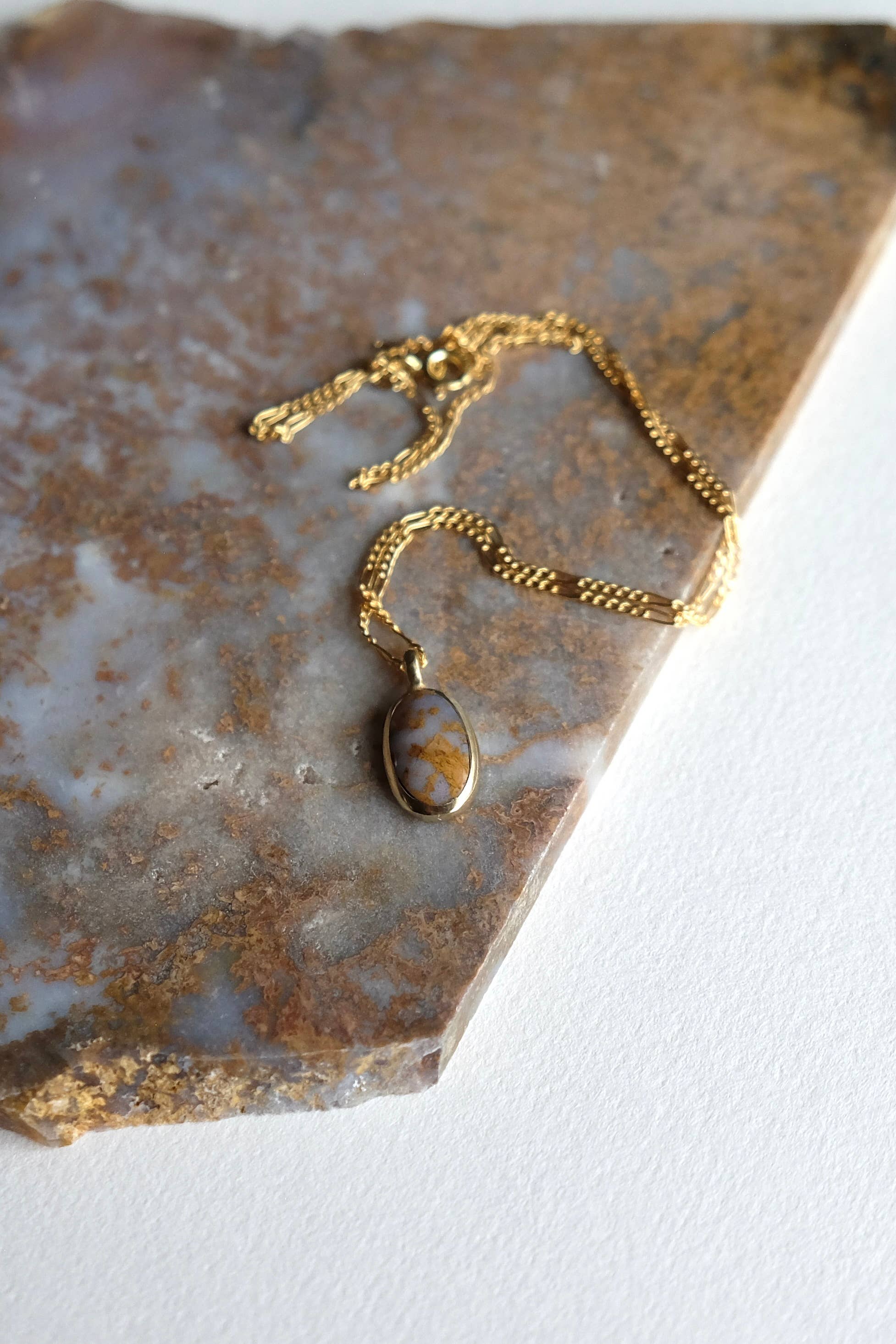 Round Token Necklace - Sagenite Stone, Yellow Bronze + Gold Fill
