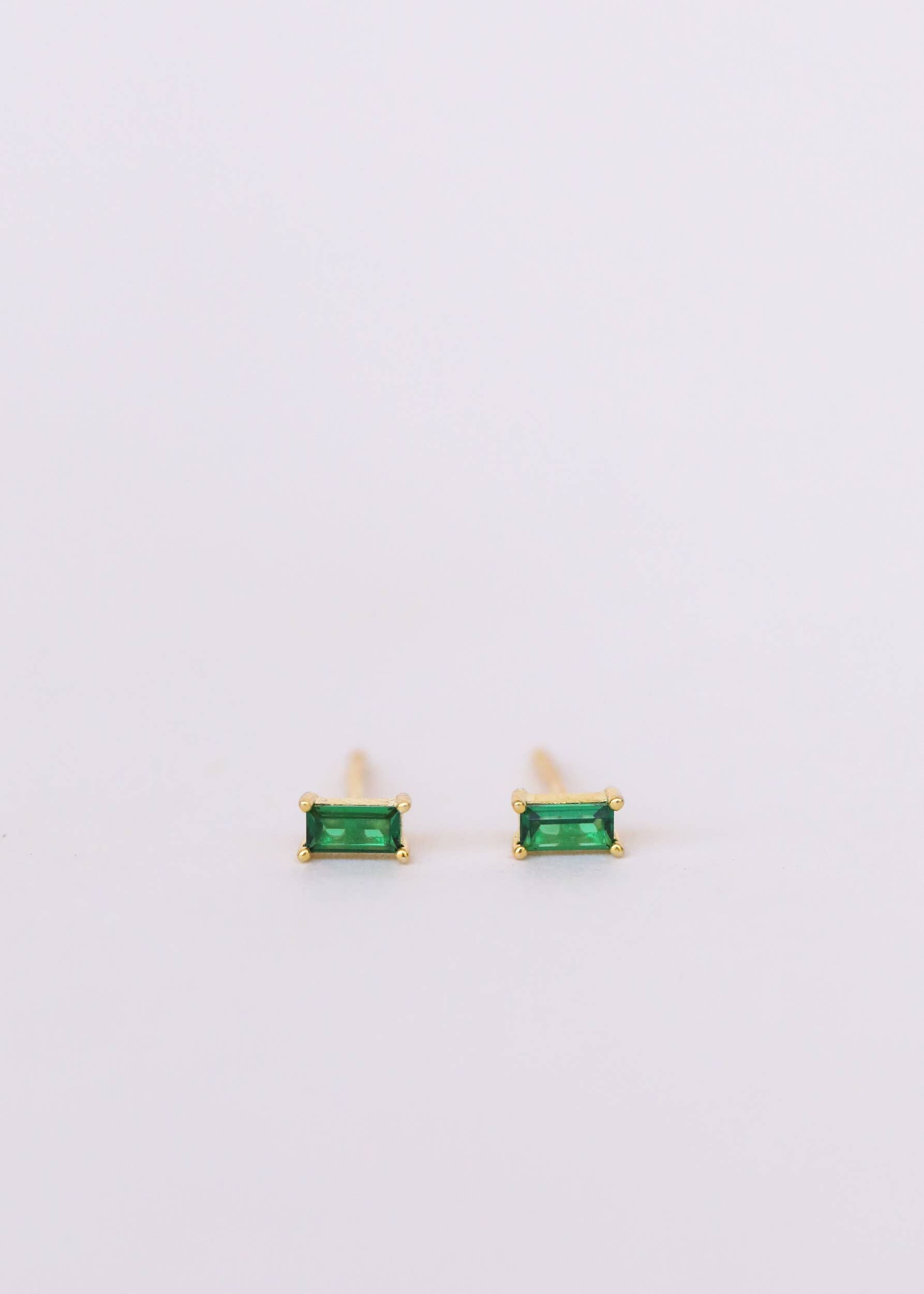 Baguette Earrings- Emerald/Gold