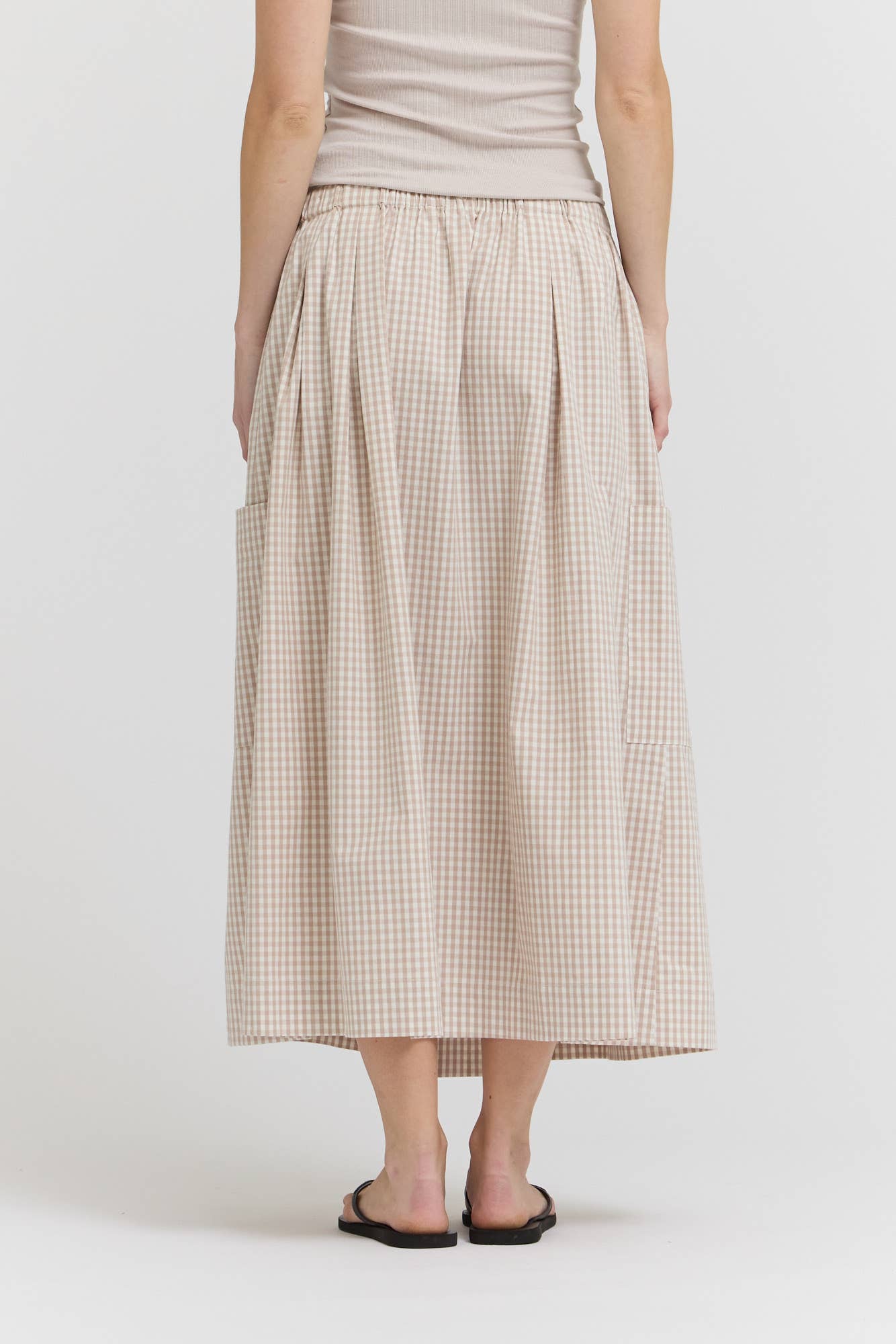 Pleat Waist Gingham Skirt