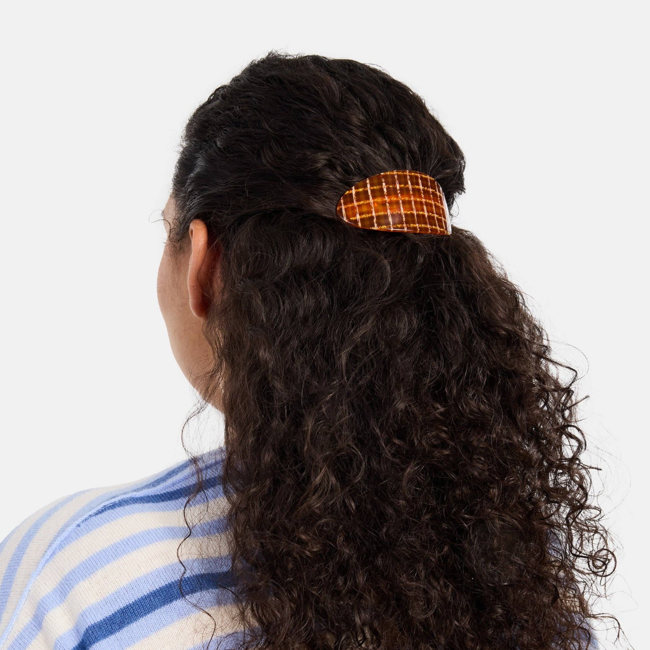 Oval Barrette - Caramel Plaid
