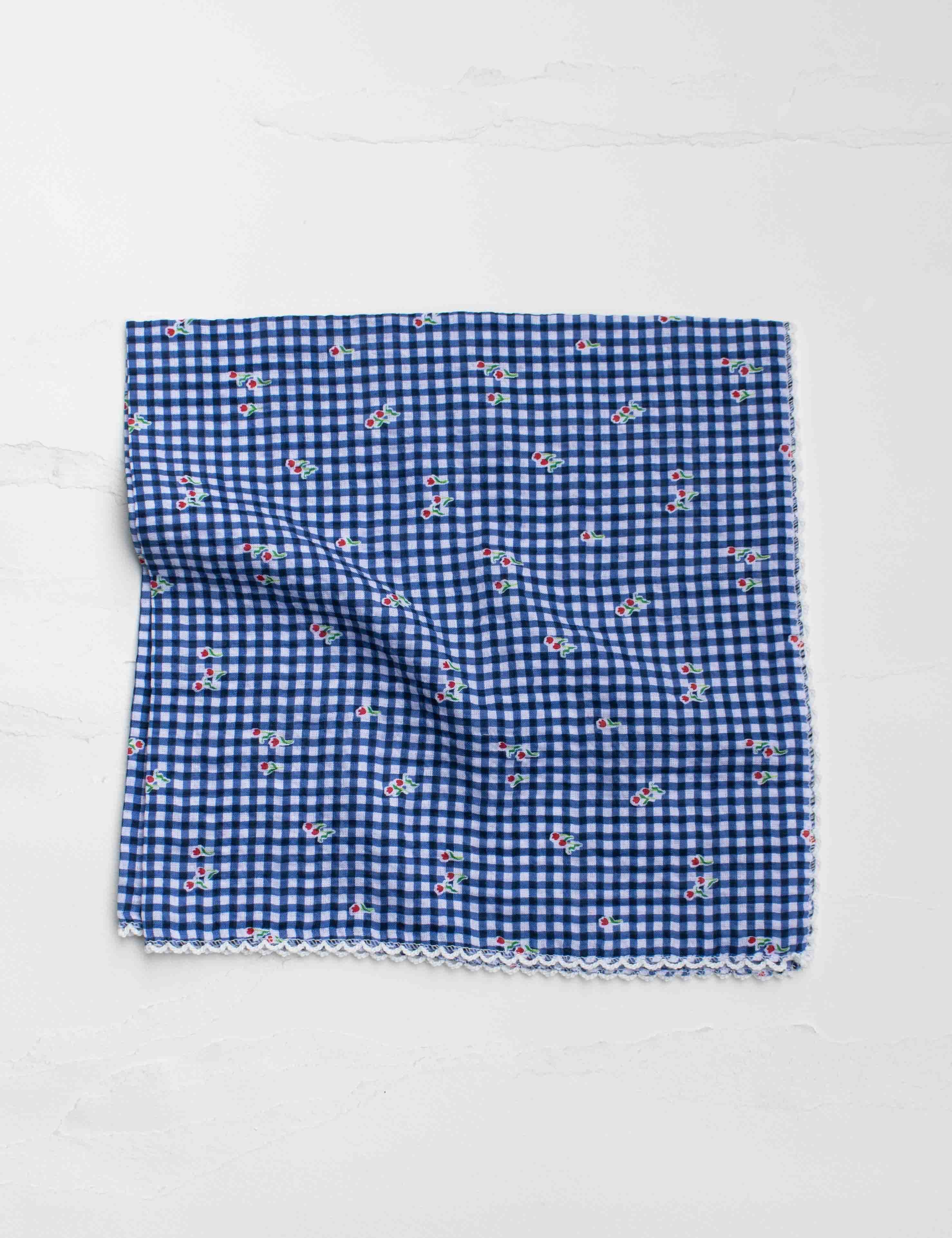 Gingham Floral Cotton Blend Scarf