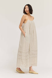 Stripe Pleat Tuck Dress