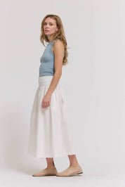 Eyelet Trim Detailed Smocking Waist Skirt