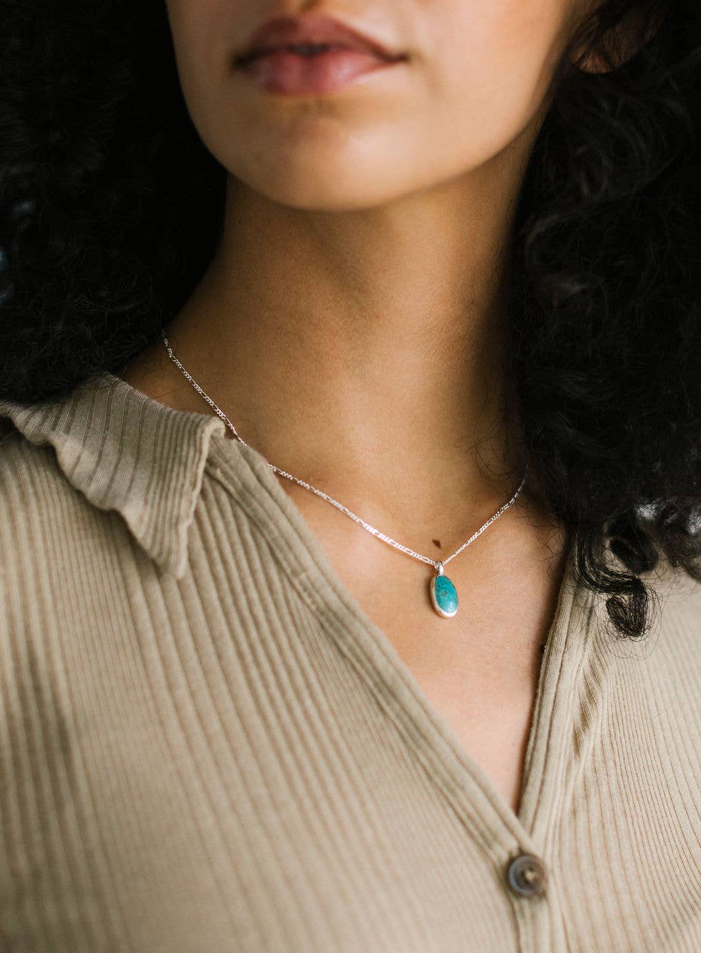 Seed Token Necklace - Sterling Silver/ Turquoise