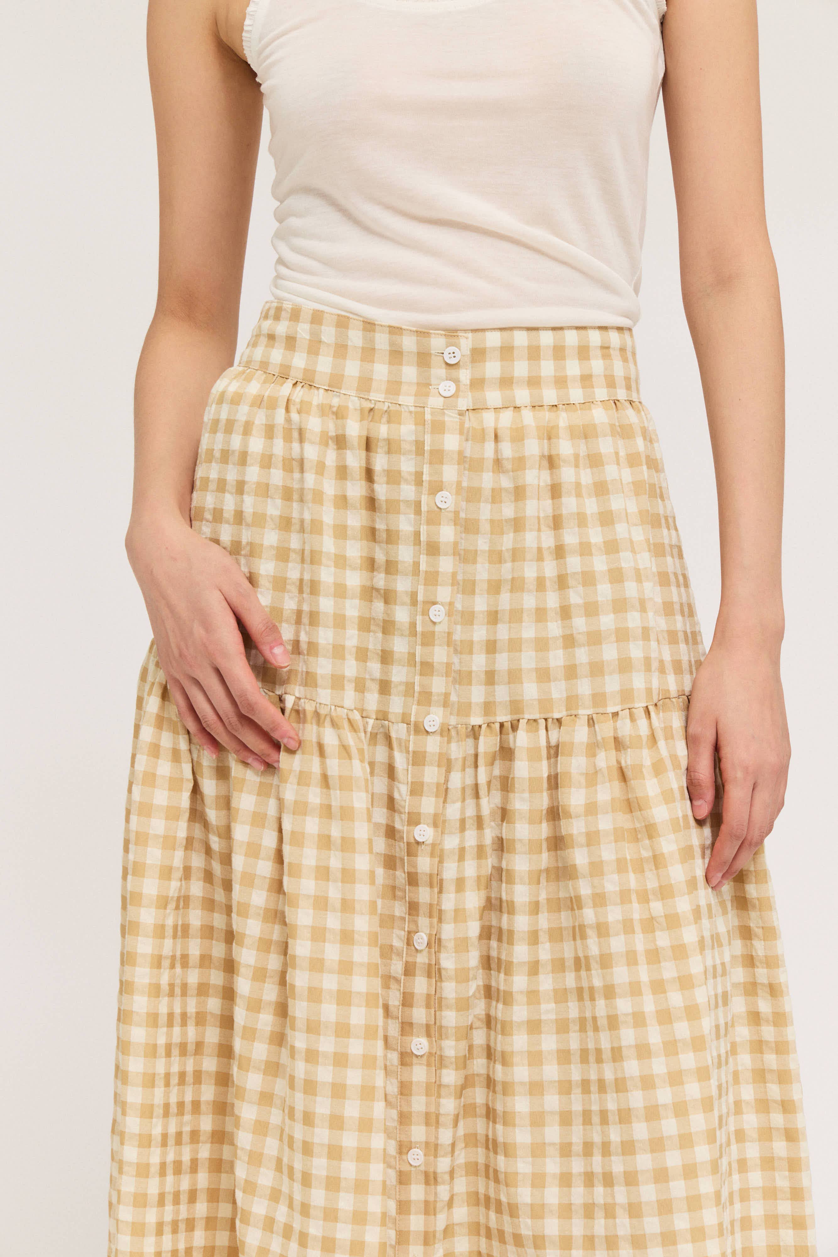 Front Button Check Skirt