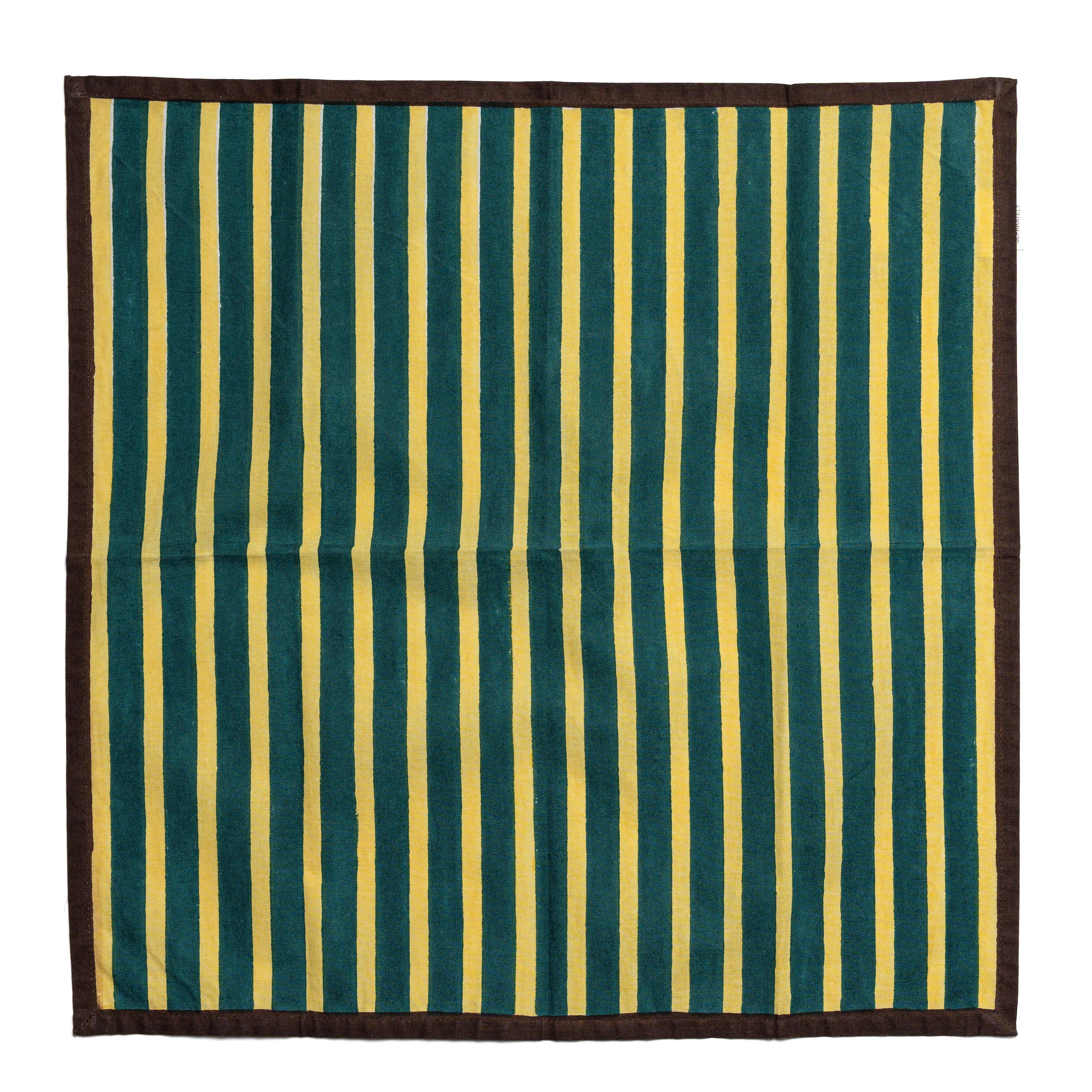 Lemon + Forest Green Block Stripe Napkins