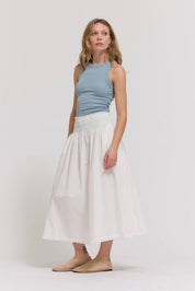 Eyelet Trim Detailed Smocking Waist Skirt