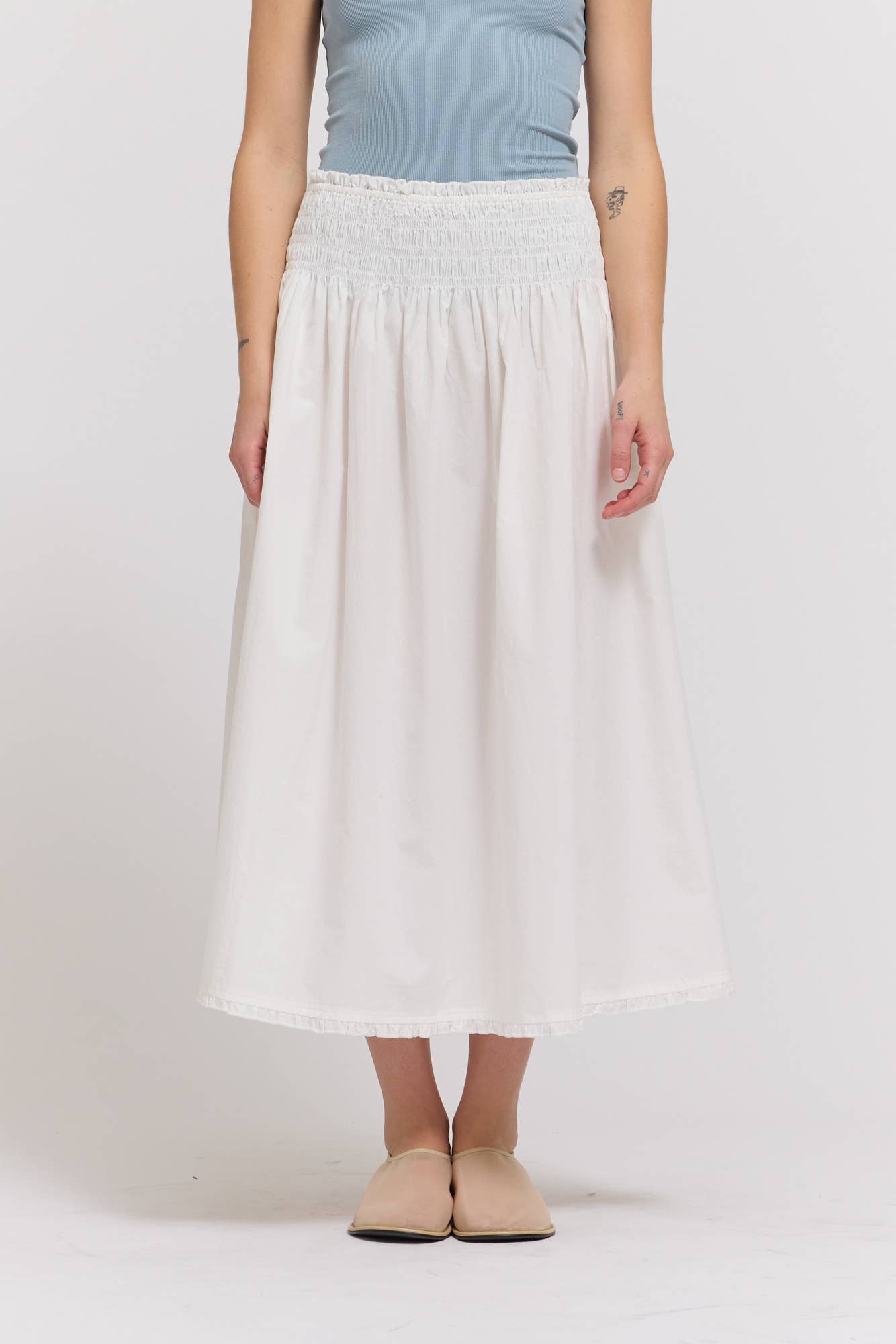Eyelet Trim Detailed Smocking Waist Skirt