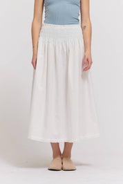 Eyelet Trim Detailed Smocking Waist Skirt
