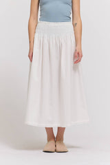 Eyelet Trim Detailed Smocking Waist Skirt