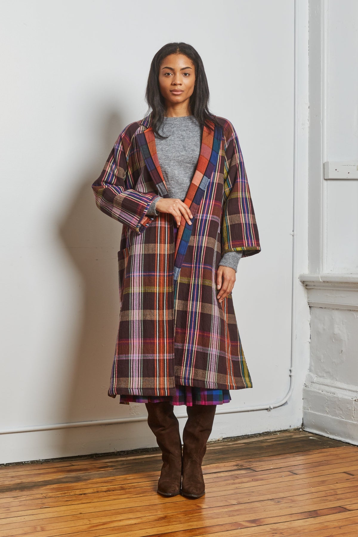 Chelsea Reversible Coat - Mocha Chex x Mosaic Chex