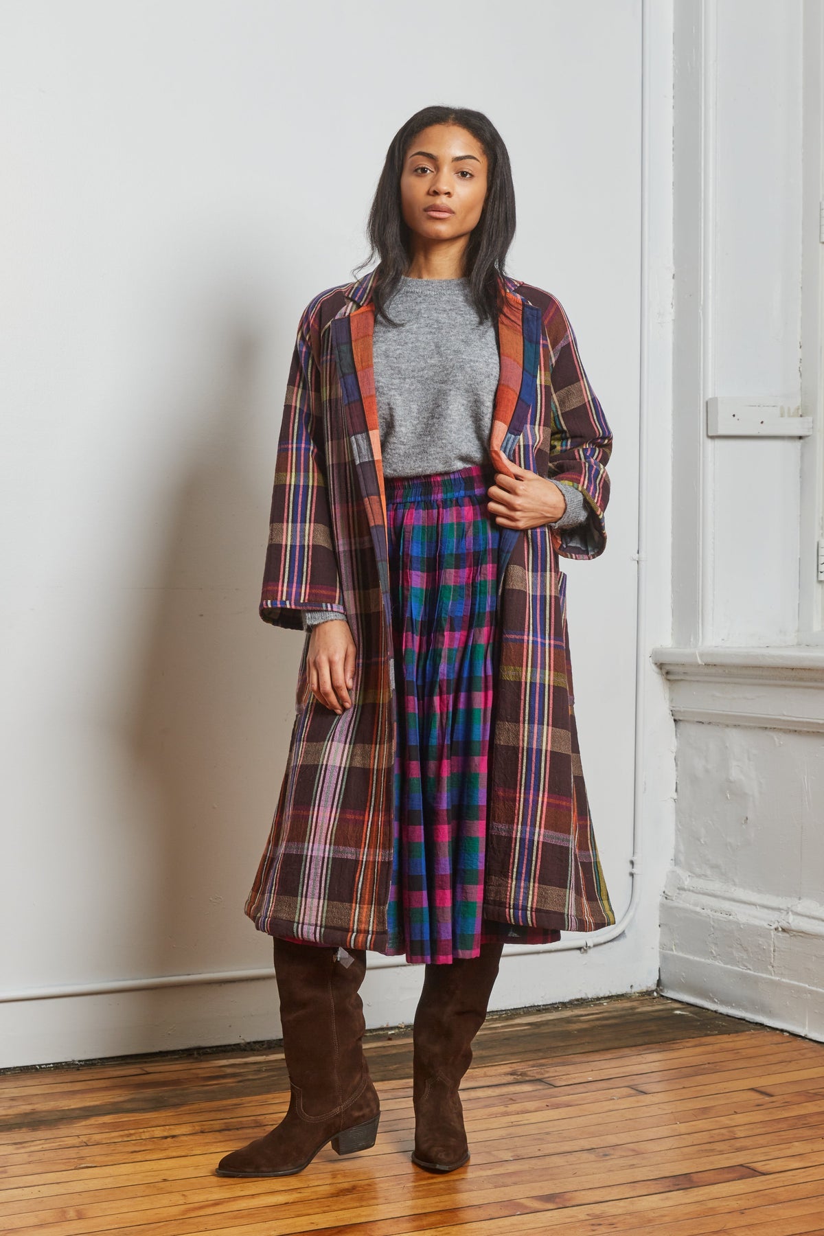 Chelsea Reversible Coat - Mocha Chex x Mosaic Chex