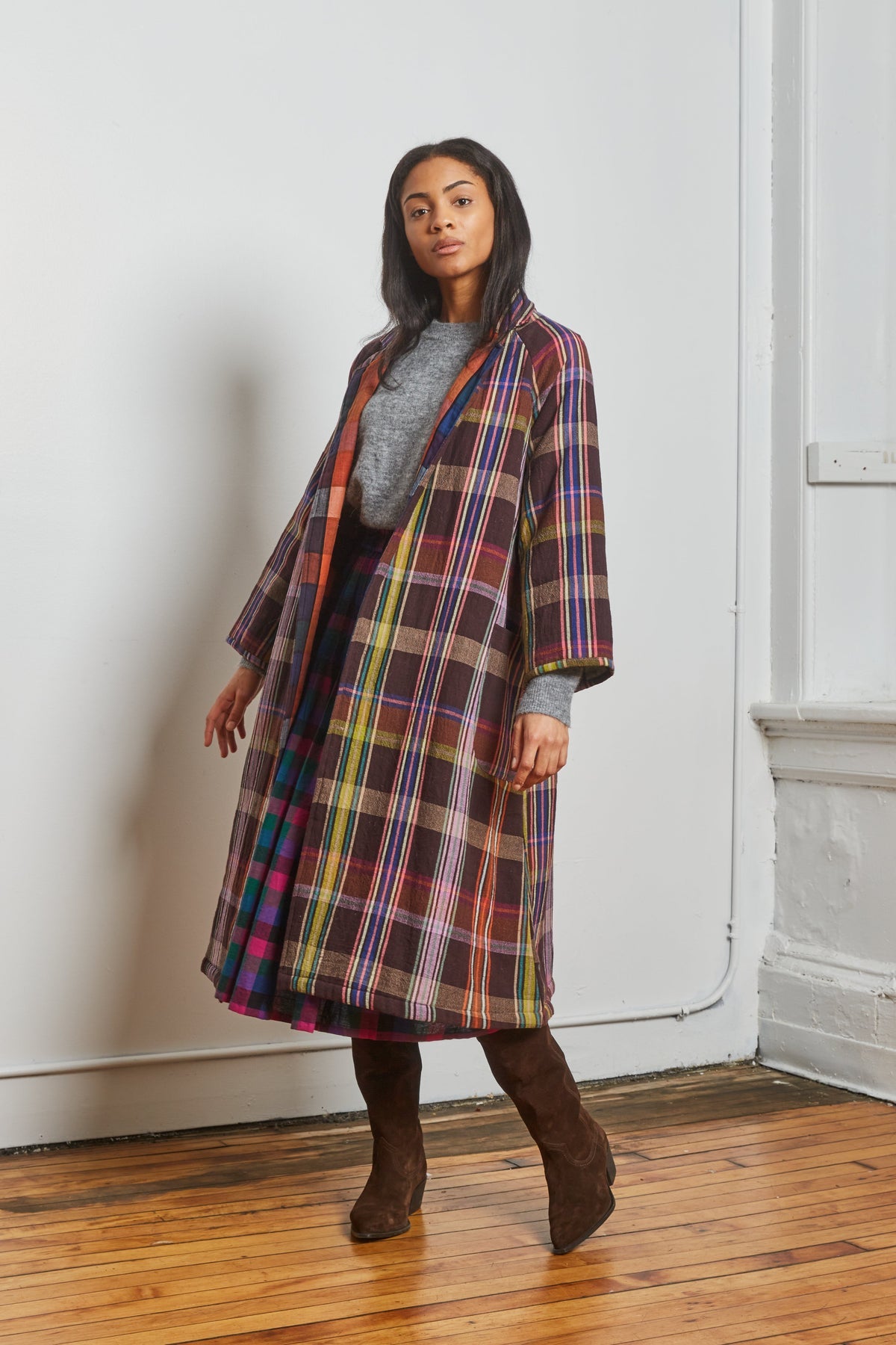 Chelsea Reversible Coat - Mocha Chex x Mosaic Chex