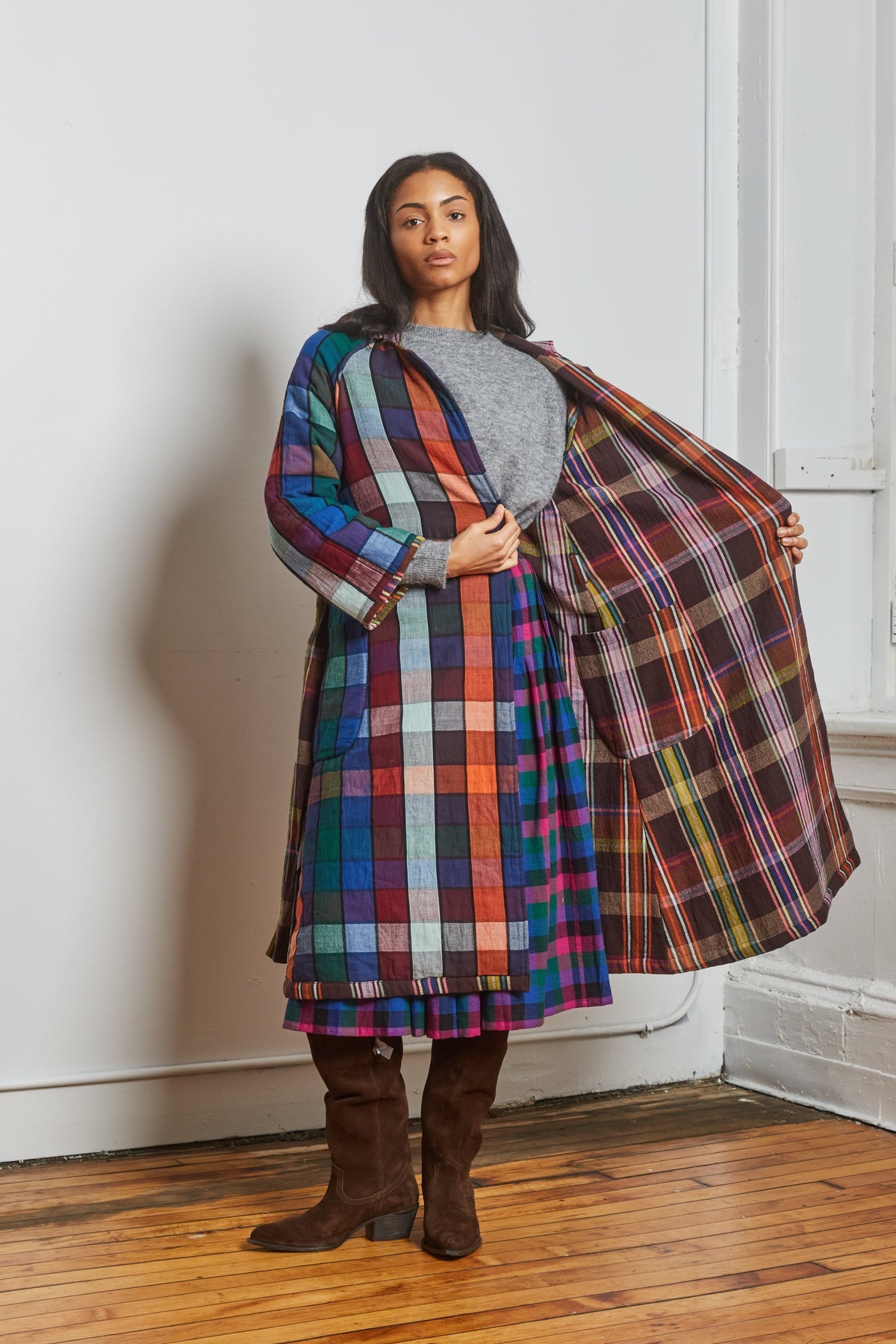 Chelsea Reversible Coat - Mocha Chex x Mosaic Chex