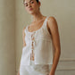 Woven Linen Front Ribbon Tie Detailed Top - White