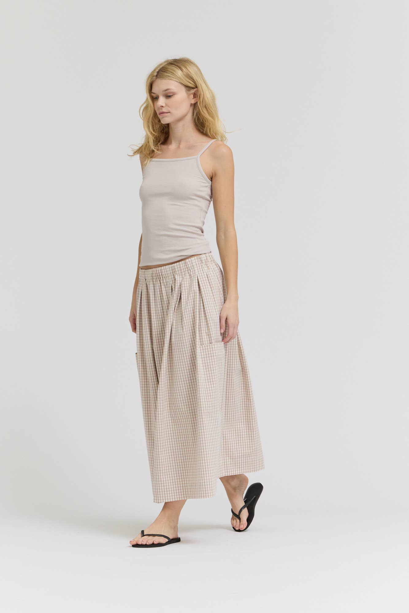 Pleat Waist Gingham Skirt