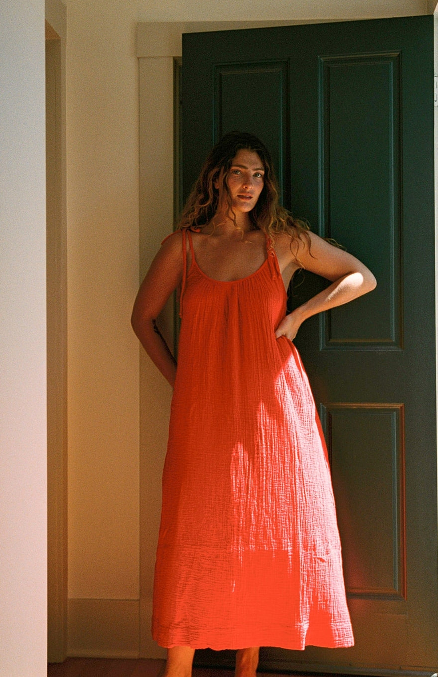Organic Gauze Dress - Cherry