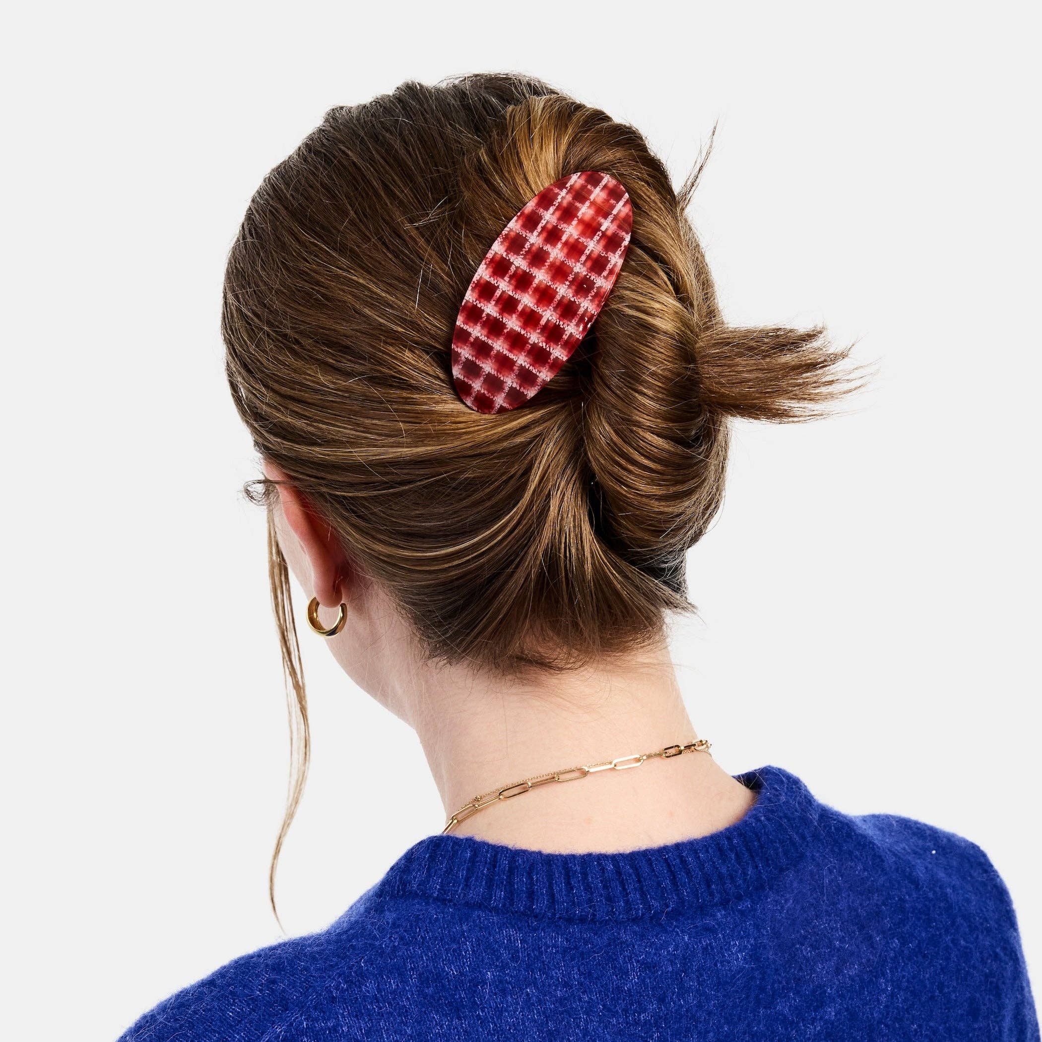 Oval Barrette - Red Plaid