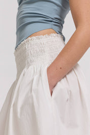 Eyelet Trim Detailed Smocking Waist Skirt