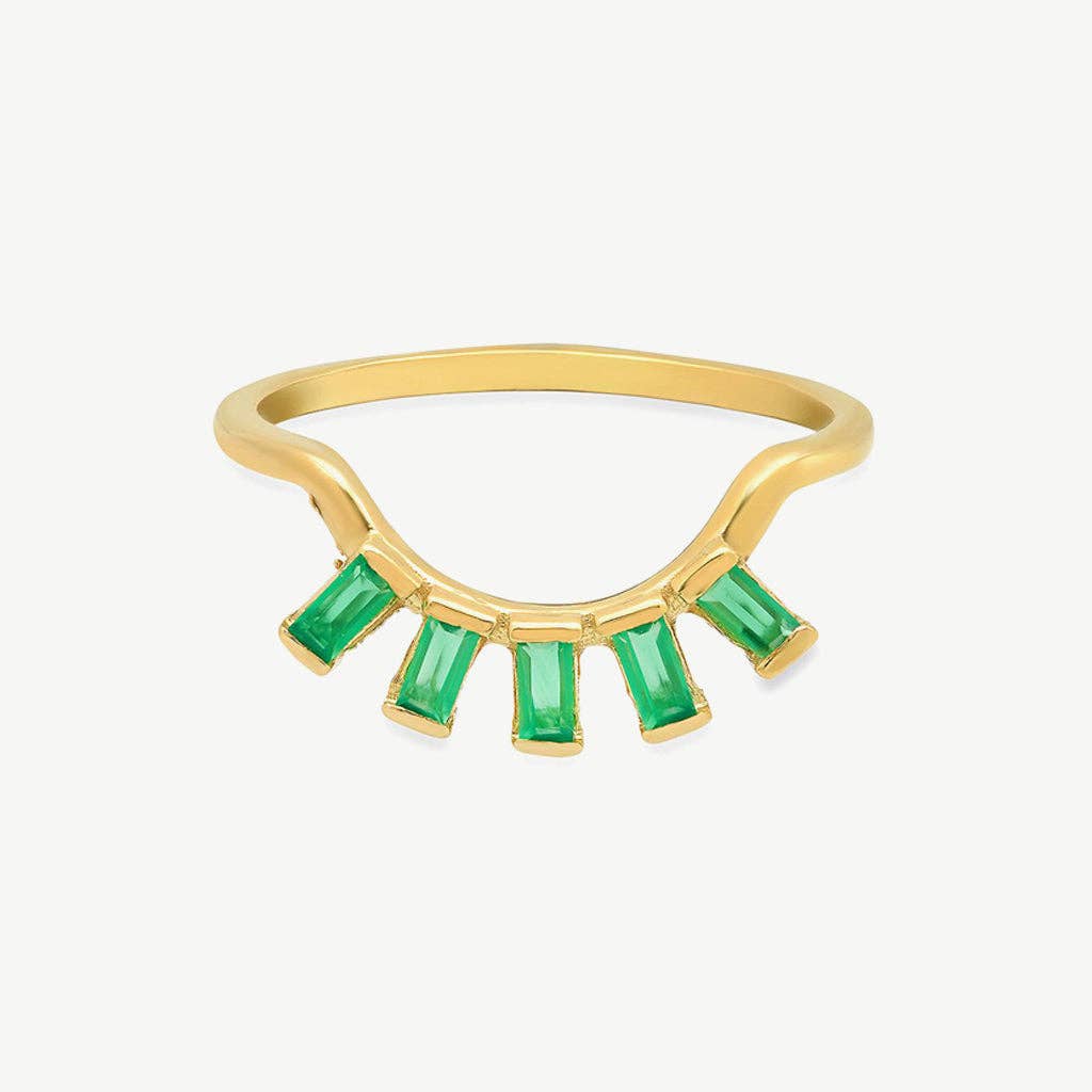Eyelash Baguette Ring - Green Onyx/Gold
