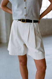 Woven Pleated Trouser Shorts - White