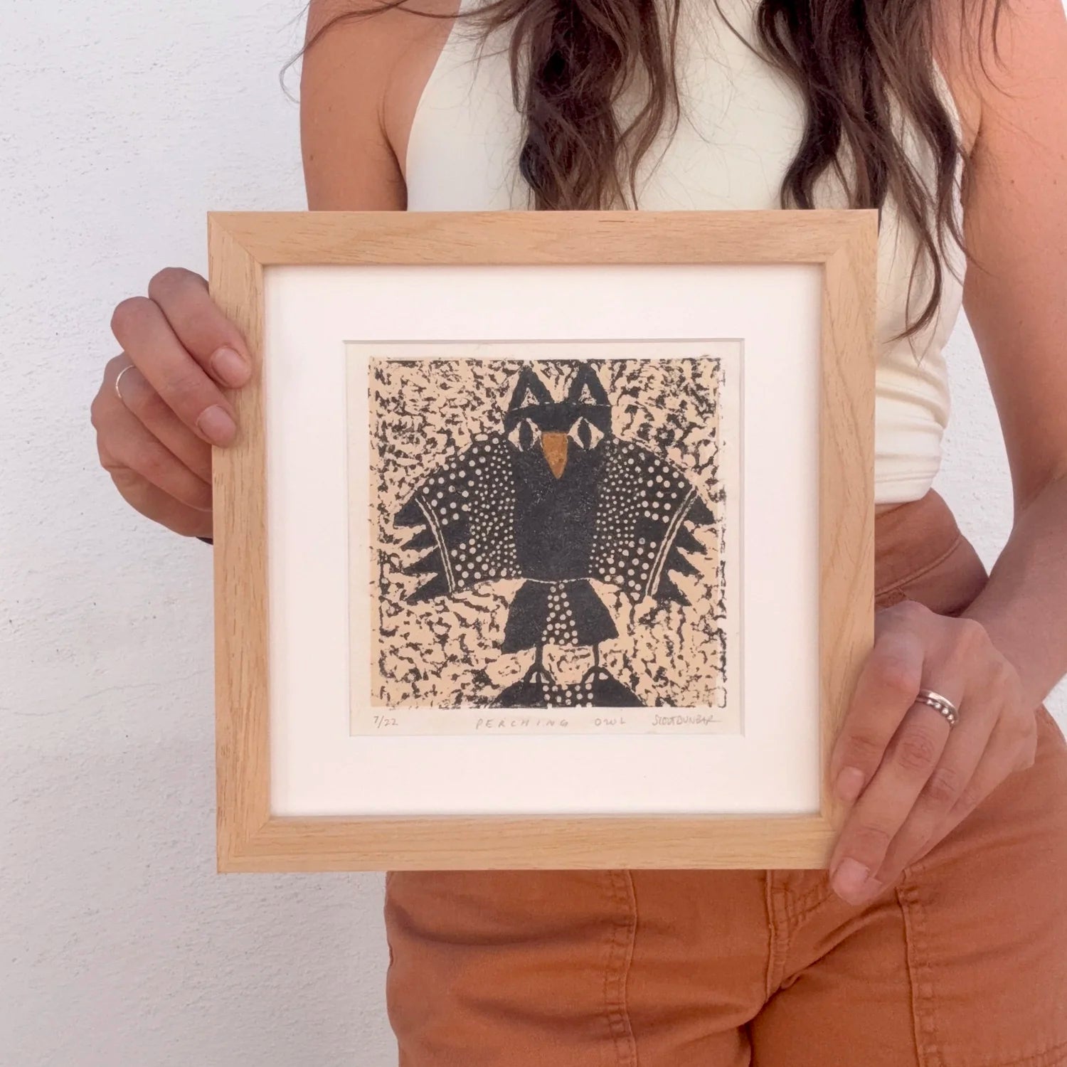 Perching Owl Handmade Print