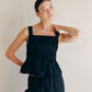 Woven Tiered Tie Front Ruffle Hem Top - Black