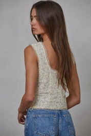 Woven Cotton Floral Square Neck Top