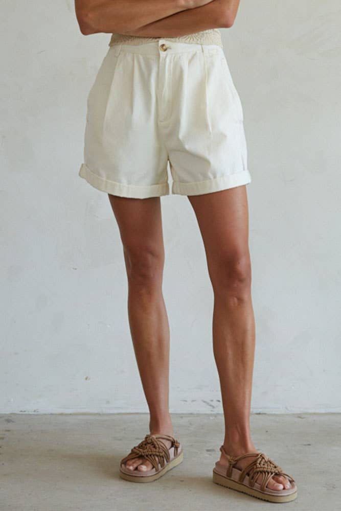 Cotton Pleated Front Wide Leg Shorts