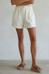 Cotton Pleated Front Wide Leg Shorts