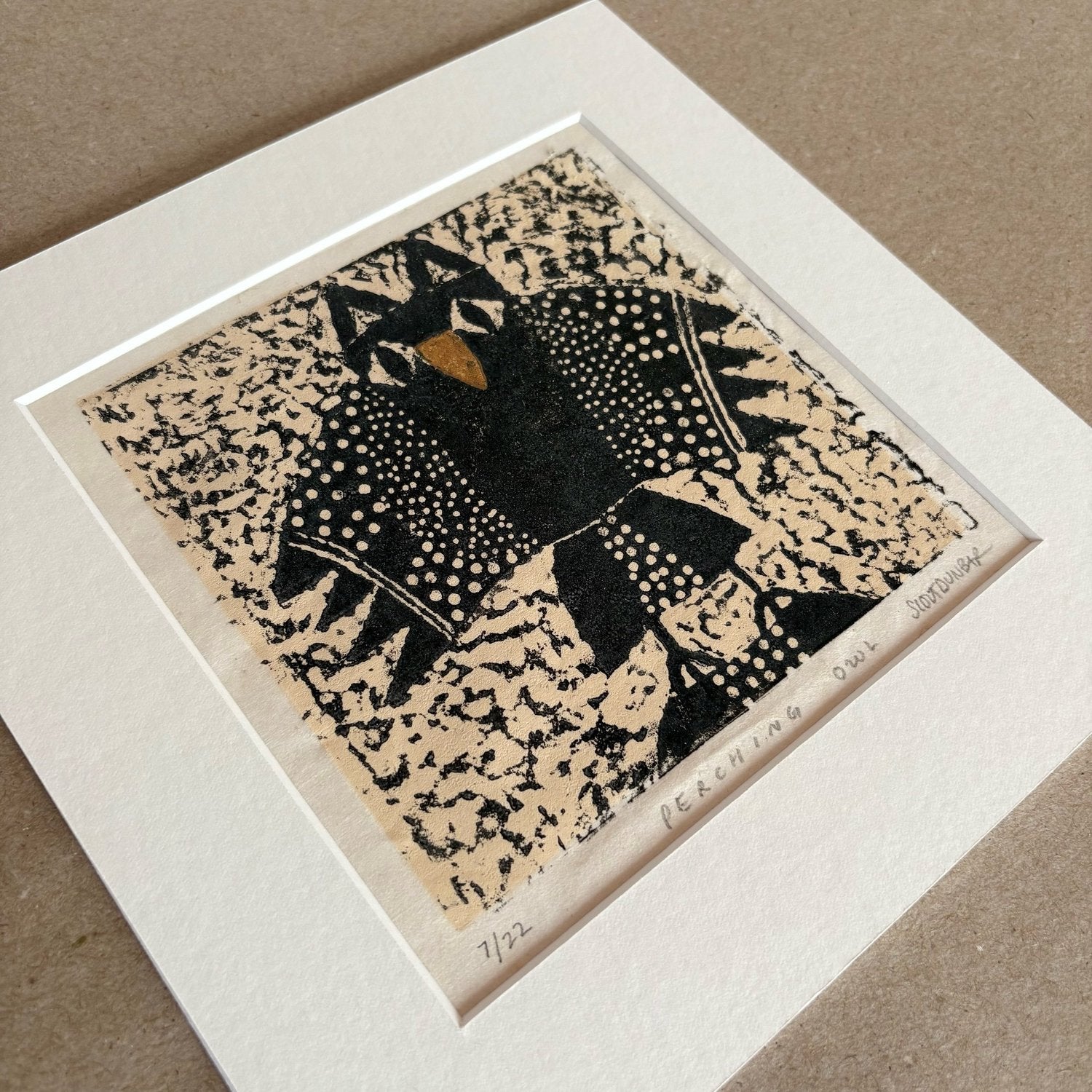 Perching Owl Handmade Print