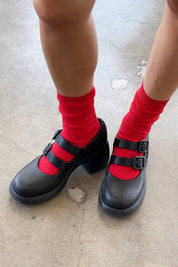 Red Crisp Step Socks
